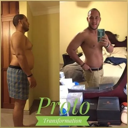 Antes y después de un cliente frente al espejo