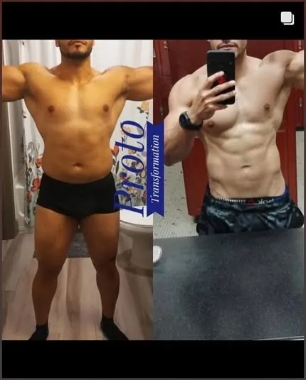 Antes y después de un cliente frente al espejo