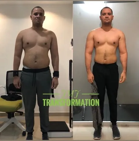Antes y después de un cliente, de pie