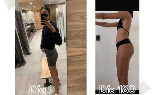 Transformación de una clienta entre el día 1 y el día 180