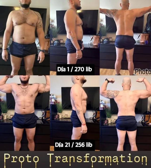 Antes y después de un cliente, de 270 a 256 libras en 21 días