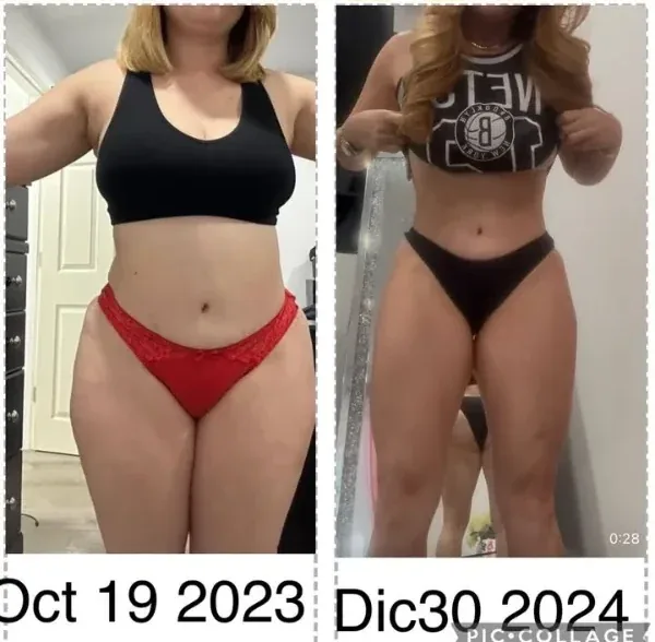 Antes y después de una clienta en 8 semanas online