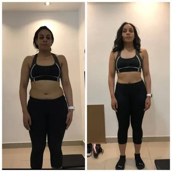 Antes y después de una clienta en 8 semanas presenciales