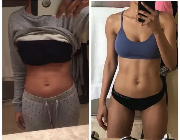 Antes y después de una clienta en 8 semanas de plan