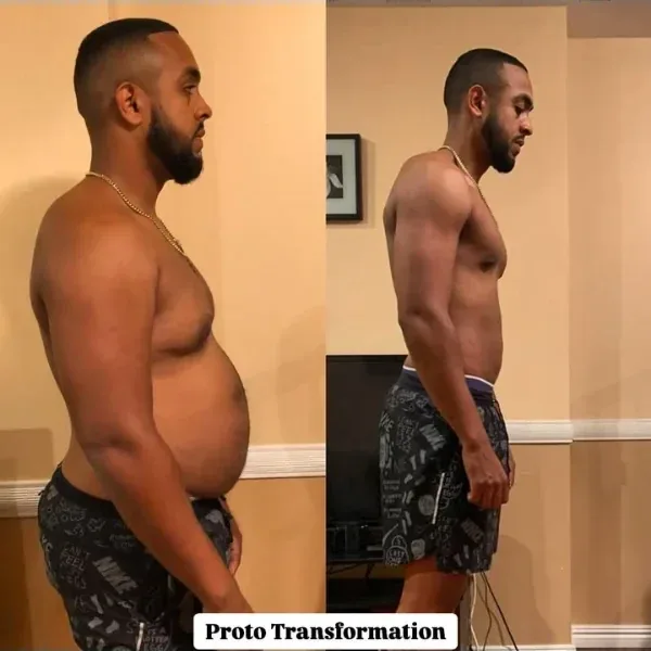 Antes y después de un cliente en 12 semanas, todo online