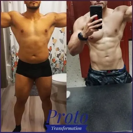 Antes y después de un cliente frente al espejo