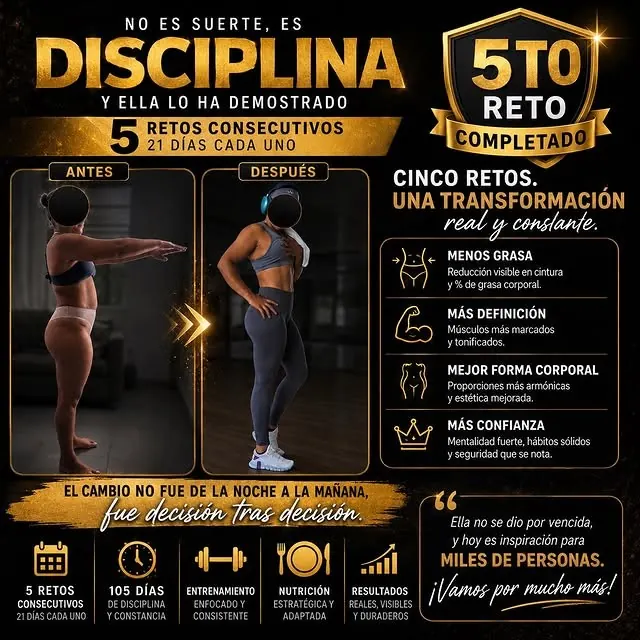 Clienta con cinco retos de 21 días completados